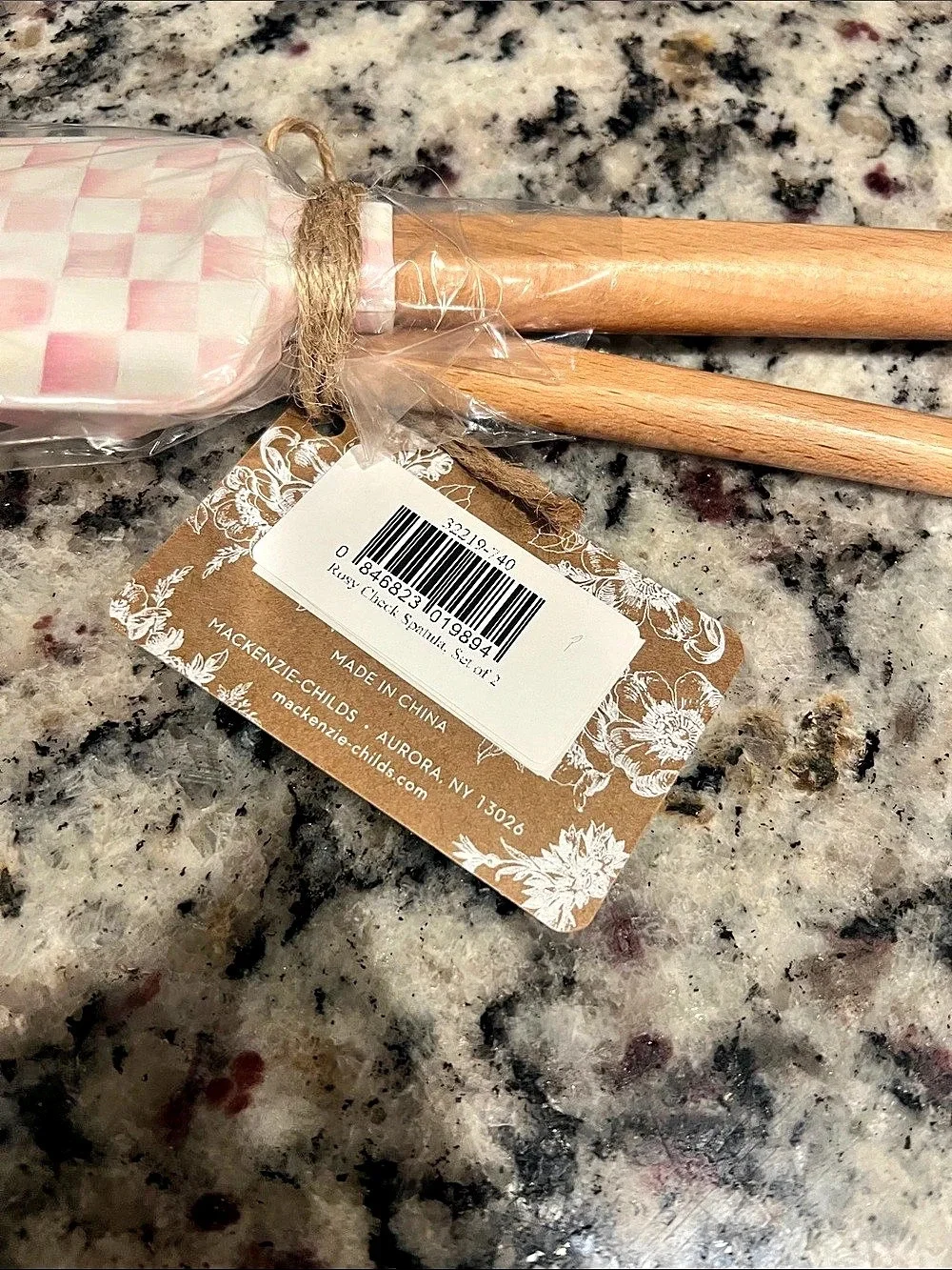 Mackenzie-Childs Rosy Check Spatulas Set of 2. NWT